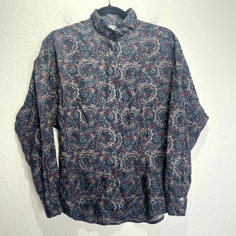 Vintage David Brooks Shirt Womens 8 Multicolor Paisley Rayon Button Front Top‎